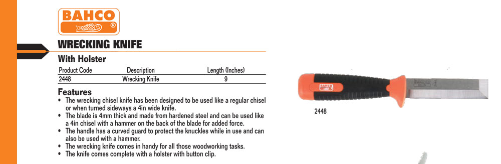 Bahco Wrecking Knife 2448 Polished stainless steel blade comfortable 