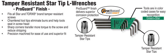 Tamper Resistant Torx End L-Wrenches